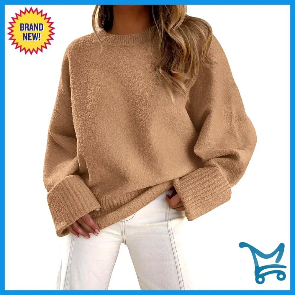 Oversized Chunky Knit Sweater Fuzzy Crewneck Pullover Long Sleeve Casual